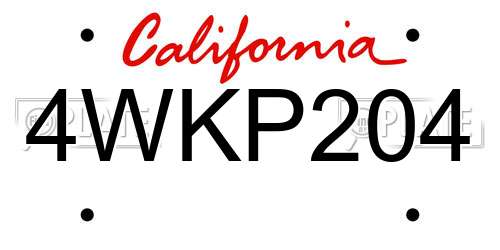 4WKP204 California License Plate