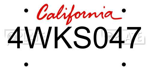 4WKS047 California License Plate