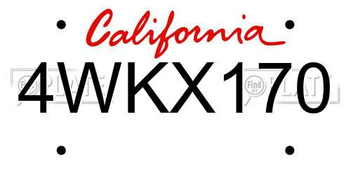 4WKX170 California License Plate
