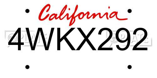 4WKX292 California License Plate