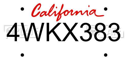 4WKX383 California License Plate