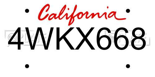 4WKX668 California License Plate