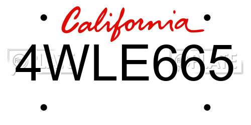 4WLE665 California License Plate