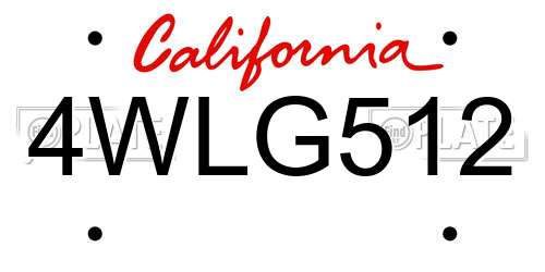 4WLG512 California License Plate