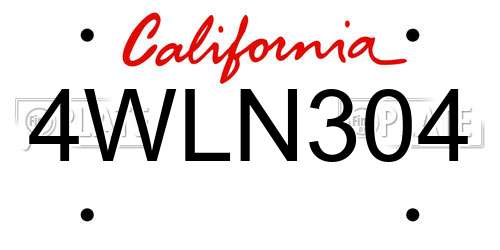 4WLN304 California License Plate