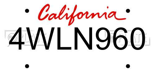 4WLN960 California License Plate