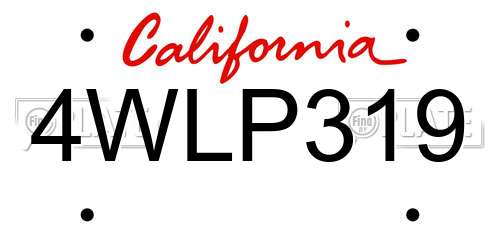 4WLP319 California License Plate