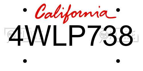4WLP738 California License Plate