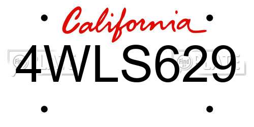 4WLS629 California License Plate