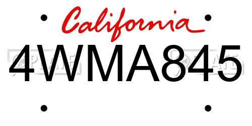 4WMA845 California License Plate