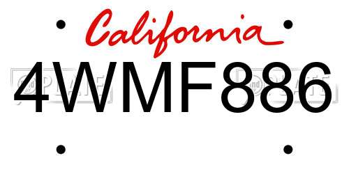 4WMF886 California License Plate
