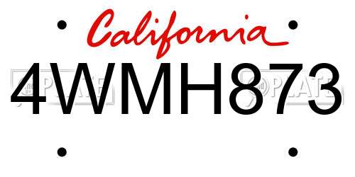 4WMH873 California License Plate