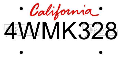 4WMK328 California License Plate