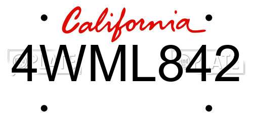 4WML842 California License Plate