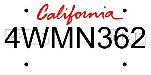 4WMN362 California License Plate