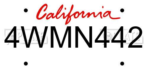 4WMN442 California License Plate