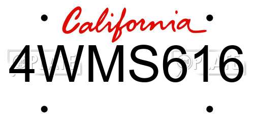 4WMS616 California License Plate