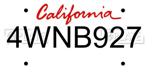4WNB927 California License Plate