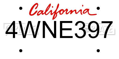 4WNE397 California License Plate