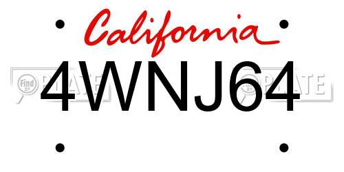 4WNJ64 California License Plate