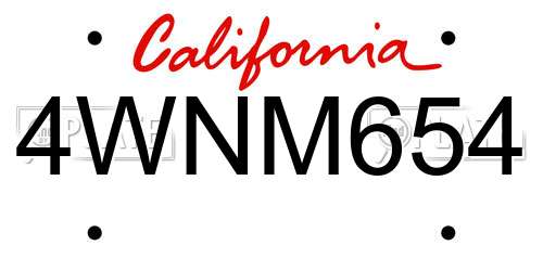 4WNM654 California License Plate