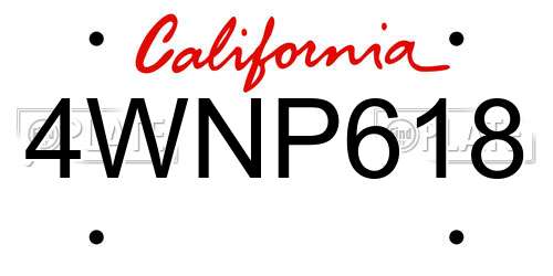 4WNP618 California License Plate