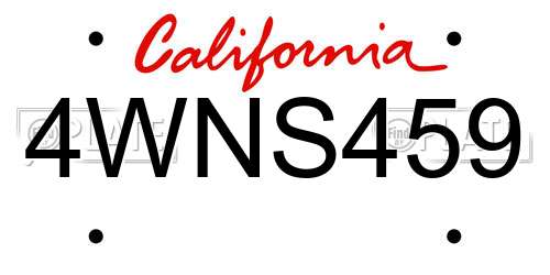 4WNS459 California License Plate
