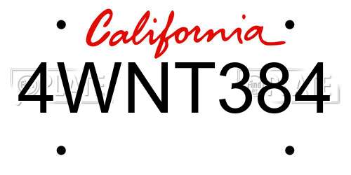 4WNT384 California License Plate