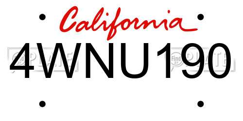 4WNU190 California License Plate