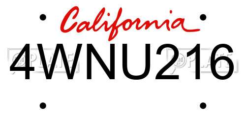 4WNU216 California License Plate