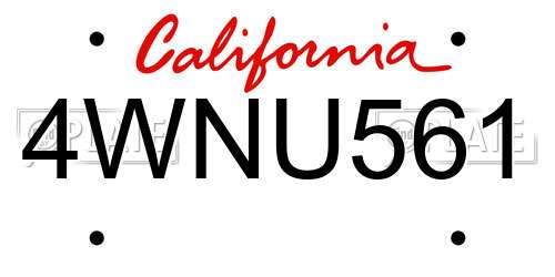 4WNU561 California License Plate