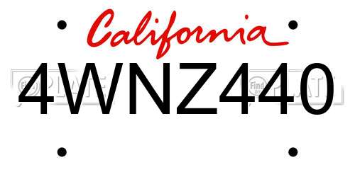 4WNZ440 California License Plate