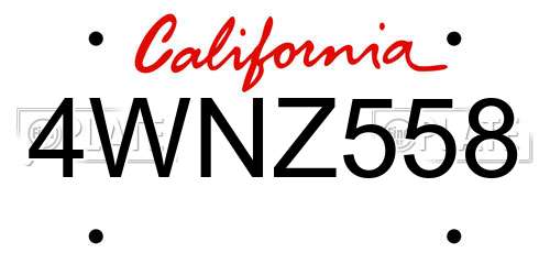 4WNZ558 California License Plate