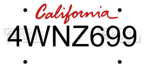 4WNZ699 California License Plate