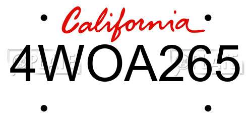 4WOA265 California License Plate