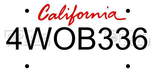 4WOB336 California License Plate