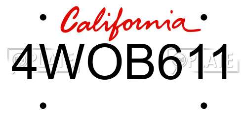 4WOB611 California License Plate
