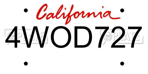 4WOD727 California License Plate