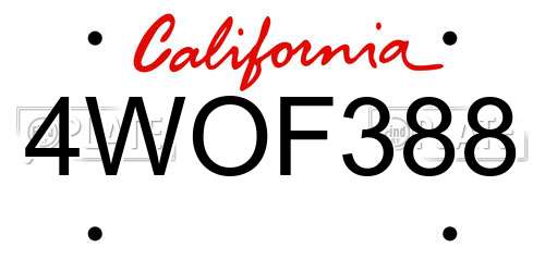 4WOF388 California License Plate