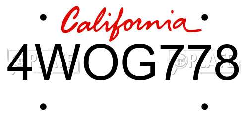 4WOG778 California License Plate