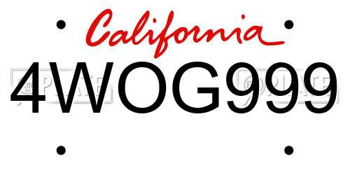 4WOG999 California License Plate