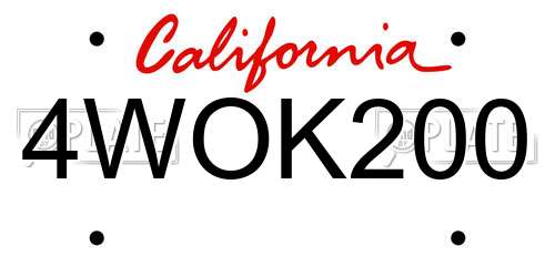 4WOK200 California License Plate
