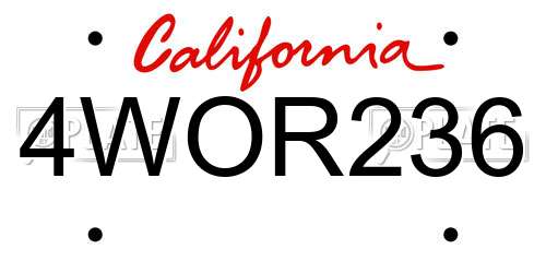 4WOR236 California License Plate
