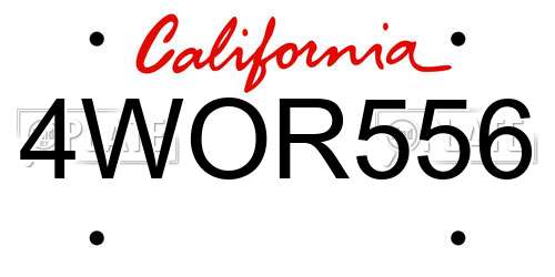 4WOR556 California License Plate