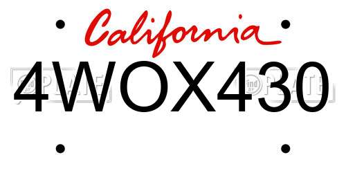 4WOX430 California License Plate