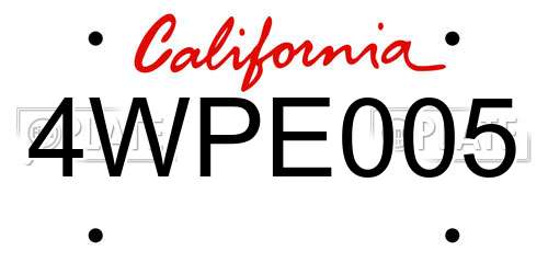 4WPE005 California License Plate