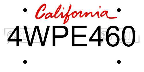 4WPE460 California License Plate