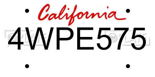 4WPE575 California License Plate