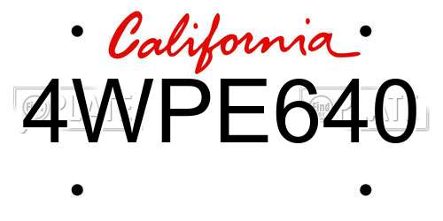 4WPE640 California License Plate