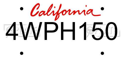 4WPH150 California License Plate